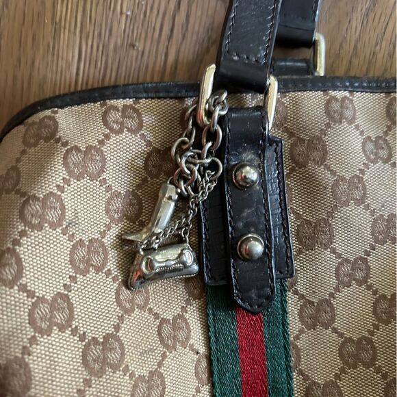 Vintage Gucci canvas leather Sherry tote with charms - Picture 2 of 14